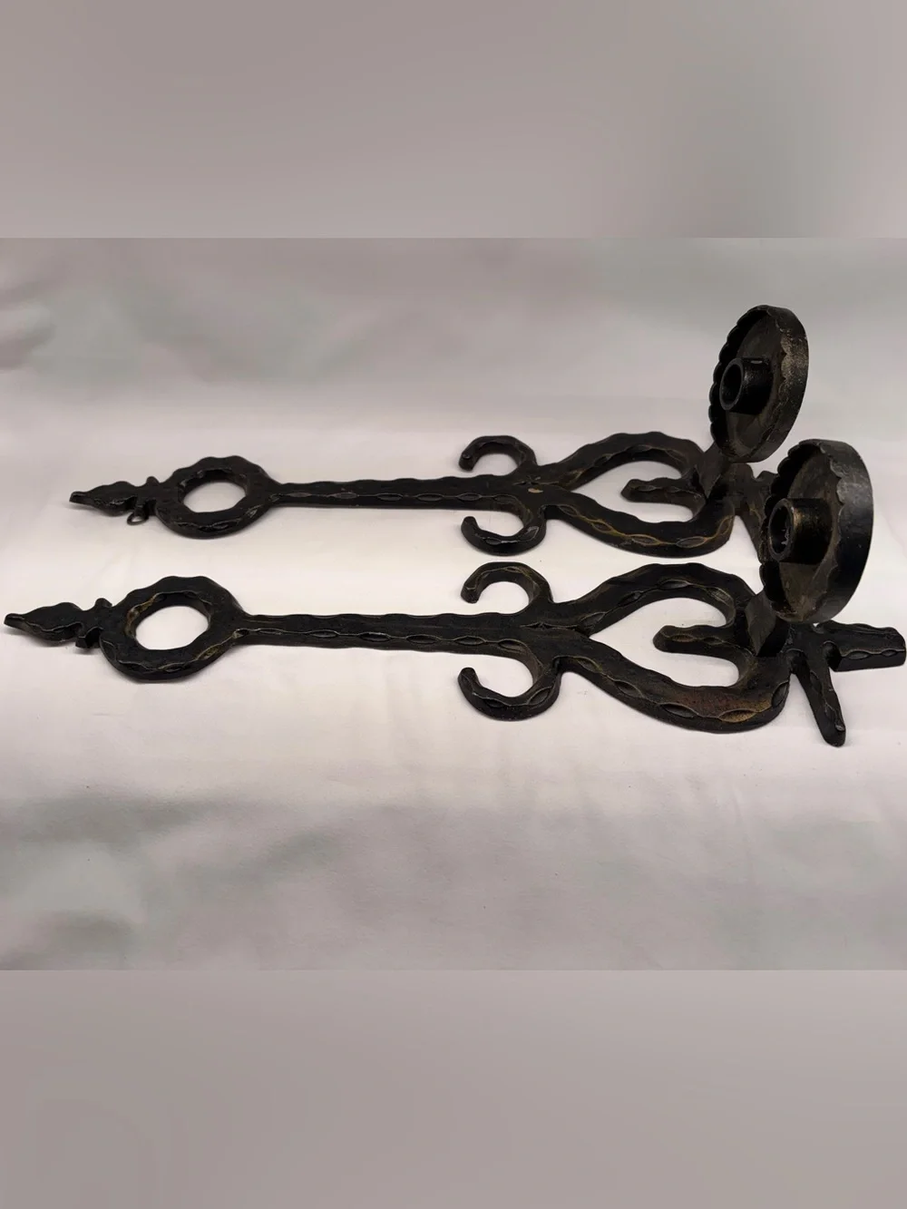 Medieval Vintage Wrought Iron Wall Hooks candle holder - Black Rustic Finish